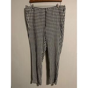 J. Jill Women Essential Cotton Stretch Pants 18 Tall Black Gingham Plaid Pull On